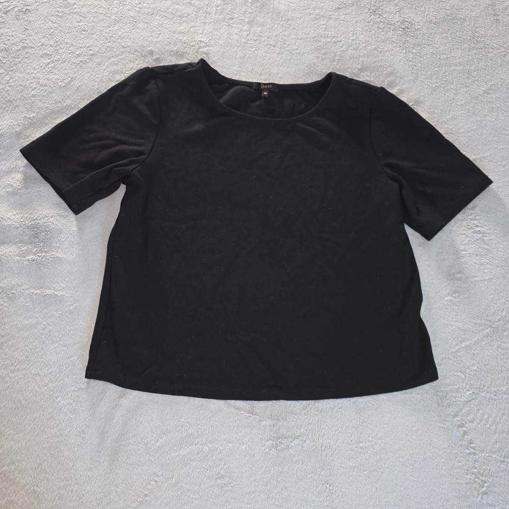 Quince Black Short Sleeve Crew Neck Top Minimalist Essential Size Medium